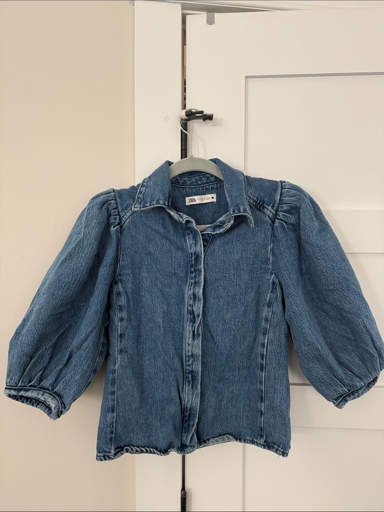 Zara Jackets & Blazers - Zara Medium Blue Denim Puff-Sleeve Jacket for Woman with Matching Jean Set